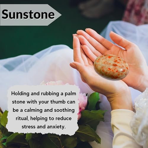Image of Amazing Gemstone Sunstone Crystals and Healing Stones - Large Palm Stone Crystals Piedra - Crystal for Good Luck, Positive Energy, Meditation - Unique Stocking Stuffers and Birthday Gifts for Women