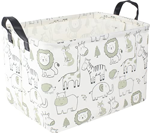Image of CLOCOR Rectangular Large Storage Basket,Collapsible Cute Pattern Storage Bin,Waterproof Toy Storage Box with Handles,Gift Basket Empty,Room Decor(Green Animals)