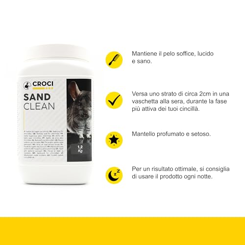 Croci Sand Clean - Feiner Sand für Chinchillas, Hamster und kleine Nager, auf Silikonbasis, für Nagerhaare, 1,2 Kg