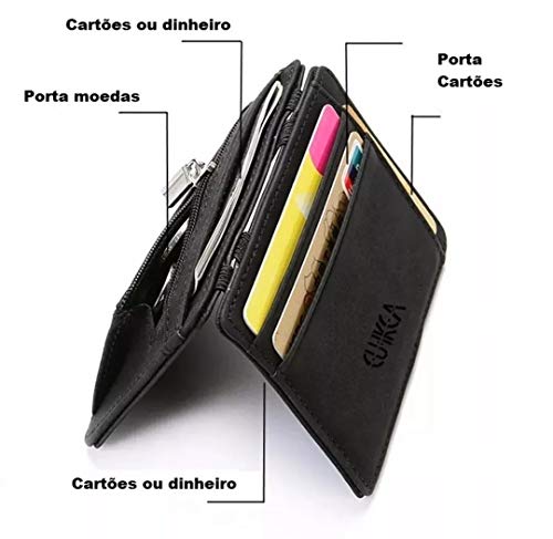 Carteira Masculina M�gica Ultra Fina Com Ziper, CUIKCA -Preto
