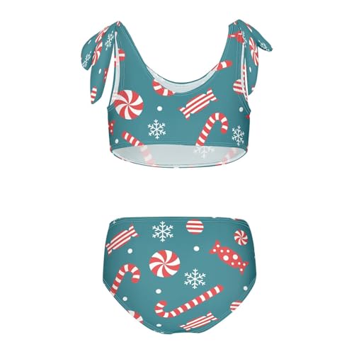Image of QUGRL Christmas Candy Sweet Girls Bikini Beach Swimwear Kids 2 Piece Swimsuits Sport Tankini Hawaiian Bathing Suit 9-10 Years