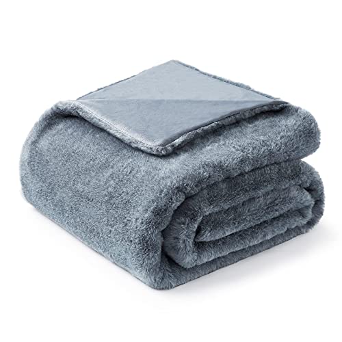 Cozy Bliss Luxury Soft Fuzzy Faux Fur Throw Blanket For Couch, Warm Milky Plush Striped Blanket For Sofa,Furry Thick Fluffy Cozy Shaggy Blanket For Women Living Room Bedroom,50*70 Inches Heather Blue #TOP2