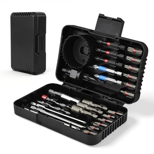 Image of Serplex 27-Piece Screwdriver Bit & Drill Accessory Set, Impact Ready Magnetic Bit Kit with Phillips, Slotted, Torx, Hex, Hole Saw, Flexible Shaft & Socket Adapters for Power Drill & Driver