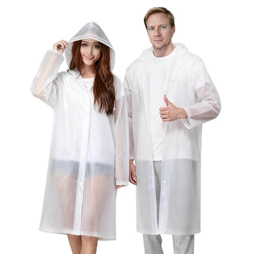[ 2 Stück ] Regenponcho, Wiederverwendbarer, Tragbarer Unisex-Regencape mit Kapuzen und Ärmeln, EVA Travel Transparent Regenmantel Regenjacke für Fahrrad, Wandern, Camping,...