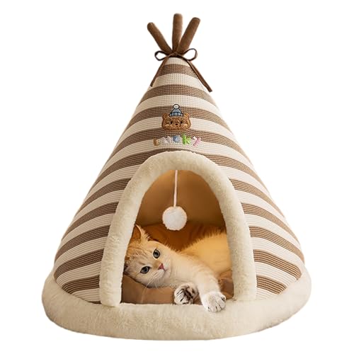 Tienda Para Gatos: Cama Tejida De Estilo Indio Con Piel De Conejo, Cueva Para Mascotas Acolchada Gruesa | Cama Para Gatos , Cómoda Y Cálida Para Interiores, Base Antideslizante, Descanso Acoged