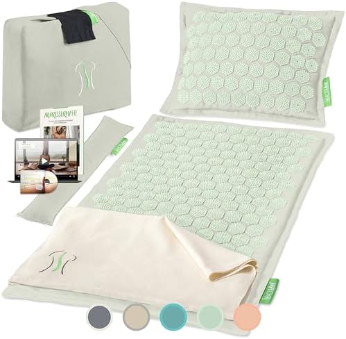 BACKLAXX® Akupressurmatte Set mit Kissen, Akkupressmatte für den Rücken | Akupunktur Matte im Set: Kissen, Tuch, Lendenkissen, Tasche. Stachelmatte, Nagelmatte, Shiatsu Matte aus H