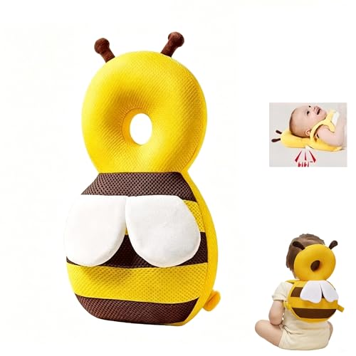 Image of Baby Head Protector Backpack, Soft Breathable Safety Cushion for Walking and Crawling, Unisex Toddler, Yellow Bee