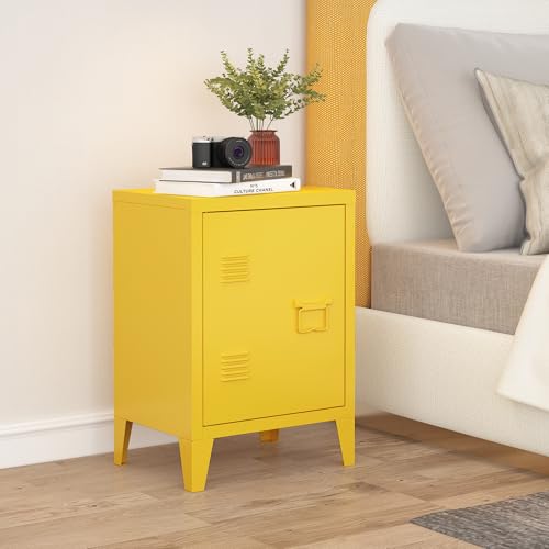 [en.casa] Table de Chevet Design Industriel avec Porte Magnétique Étagère Fentes d'Aération Table d'Appoint Armoire Métallique pour Bureau Armoire de Nuit...