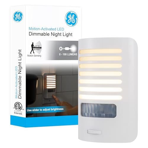 Image of GE LED Night Light, Motion Sensing, Dimmable, Louver Shade, White, Plug-in, UL-Certified, Ideal Nightlight for Bedroom, Bathroom, Kitchen, Hallway and More, 67555