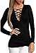 Locryz Women Sexy Criss Cross Long Sleeve T Shirt Lace Up Ribbed Tops (S, Black)