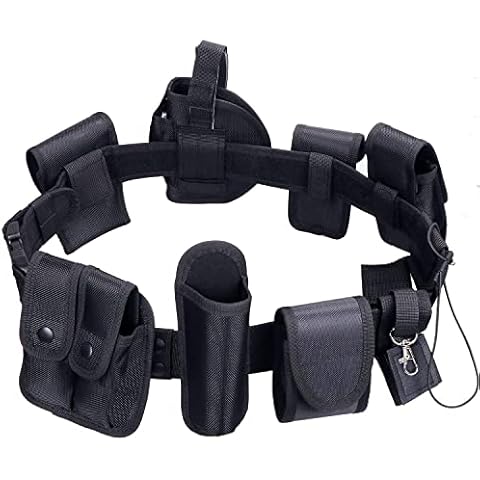 KEESIN 10 in 1 Utility Tactical Belt Multifunctional Outdoor Waist Bag Patrol Equipment for Police Guard Security Hunting with 9 Components Pouches (Black) Cover