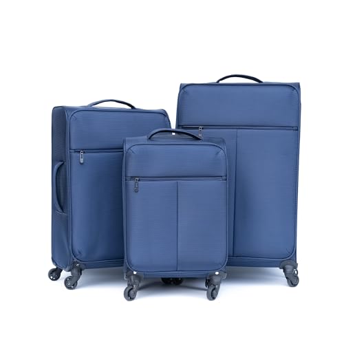 Durable and Elegant Soft Edge Luggage for Travel, Waterproof Fabric, 360-Degree Wheels, Dark Blue