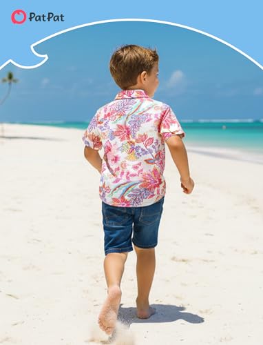 Image of PATPAT Family Hawaiian Matching Outfits - Mommy and Me Vacation Outfits | Halter Sundresses and Button Down Shirts,Caribbean Vacation Summer Tropical Outfits,Hawaiian Boho Tropical Floral Printed