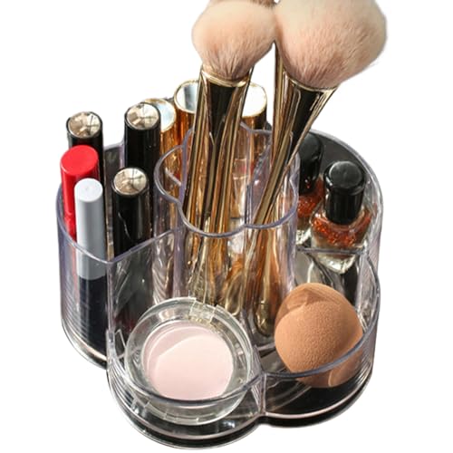 Organizador de maquillaje - Organizador de maquillaje | Soporte transparente para brochas de maquillaje | Organizador de maquillaje giratorio para tocador | Organizador de almacenamiento con 6