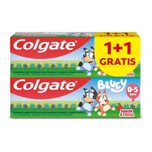 COLGATE Kids Bluey Pasta Sabor Fresa 0-5 años Pack 2 x 50 ml - Dentífrico infantil suave para dientes de leche - Pasta de Dientes con Flúor - 0% colorantes, sabores y edulcorantes artificiales