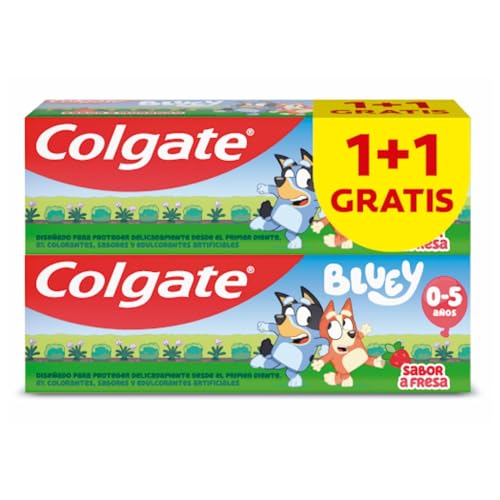 COLGATE Kids Bluey Pasta Sabor Fresa 0-5 años Pack 2 x 50 ml - Dentífrico infantil suave para dientes de leche - Pasta de Dientes con Flúor - 0% colorantes, sabores y edulcorantes artificiales