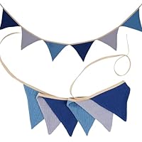 G2PLUS Nursery Fabric Bunting Banner, 6PCS Double Side Cloth Triangle Banner, Blue and Grey Cotton Bunting for Nursery/Bedroom/Baby Shower Decor, 1.9m