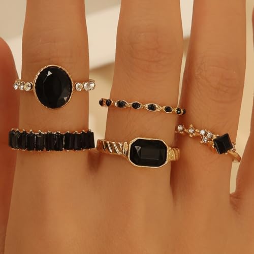 Black Ring 5pcs Ring Set Gold Rings Boho Statement Rings Stacking Wedding Rings Engagement Ring for Women Anniversary Birthday Gifts2