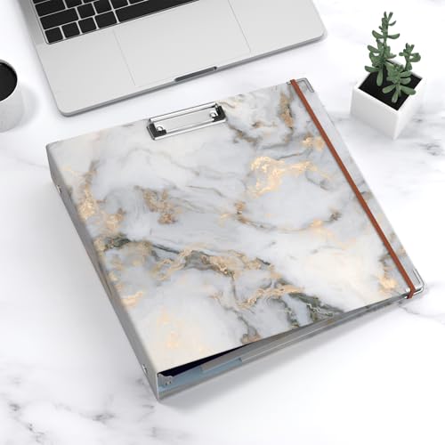 Image of 3 Ring Binder, 3 Inches Round Ring Binder with Clipboard, Dividers Tabs, PVC Zipper Bag Sleeves & to Do List Planners for Women, Men, School, Office Supplies, White Marble
