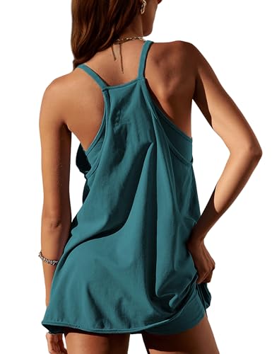 Image of Lentta Womens Athletic Sleeveless Mini Dress with Built-in Shorts V Neck Spaghetti Strap Sundress