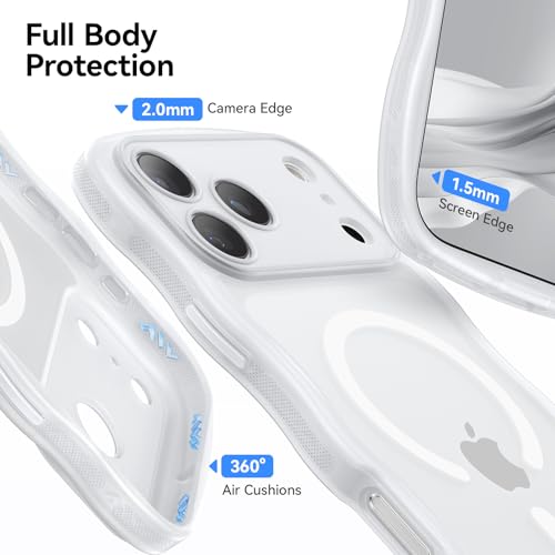 Magnetic for iPhone 17 Pro Max Case, Cute Wavy [Full Camera Protection][Fit for MagSafe] 1X Screen Protector + 1X Wrist Strap, Trendy Matte Women Girly Case for iPhone 17 Pro Max 6.9", Frosted White by DOMAVER - Used condition - Image 7