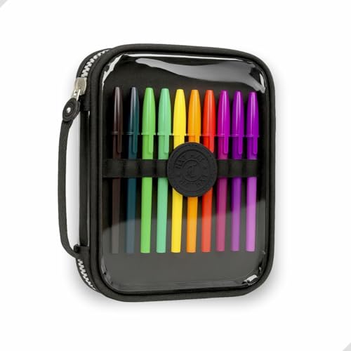 Estojo Escolar Grande Transparente com Zíper, 4 Cores Disponíveis, Capacidade para Lápis, canetas, borracha, apontador, Tesoura, Design Moderno Papelaria fofa Divertida Criativa (Preto)