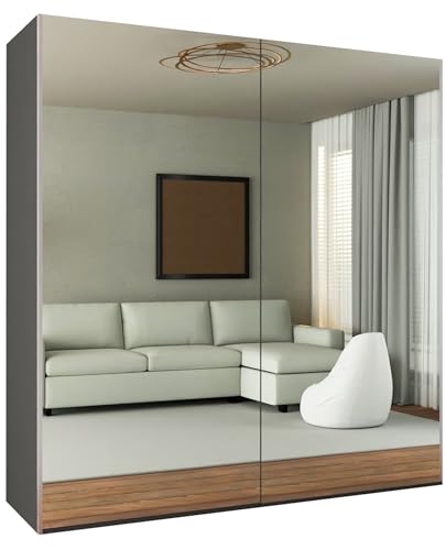 SLIDING WARDROBE 4U Perth Free Standing Full Double Mirror Sliding Door Door Wardrobe (200cm, Grey)