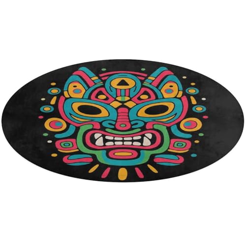 カラートーテムマスク カーペット 円形 大判 直径60cm/80cm/90cm 柔らかい おしゃれ 吸水 速乾 防ダニ 防音 高密度 滑り止め付き インテリア マット 寝室/リビング/玄関/バスルーム用 洗える オールシーズン 80*80cm