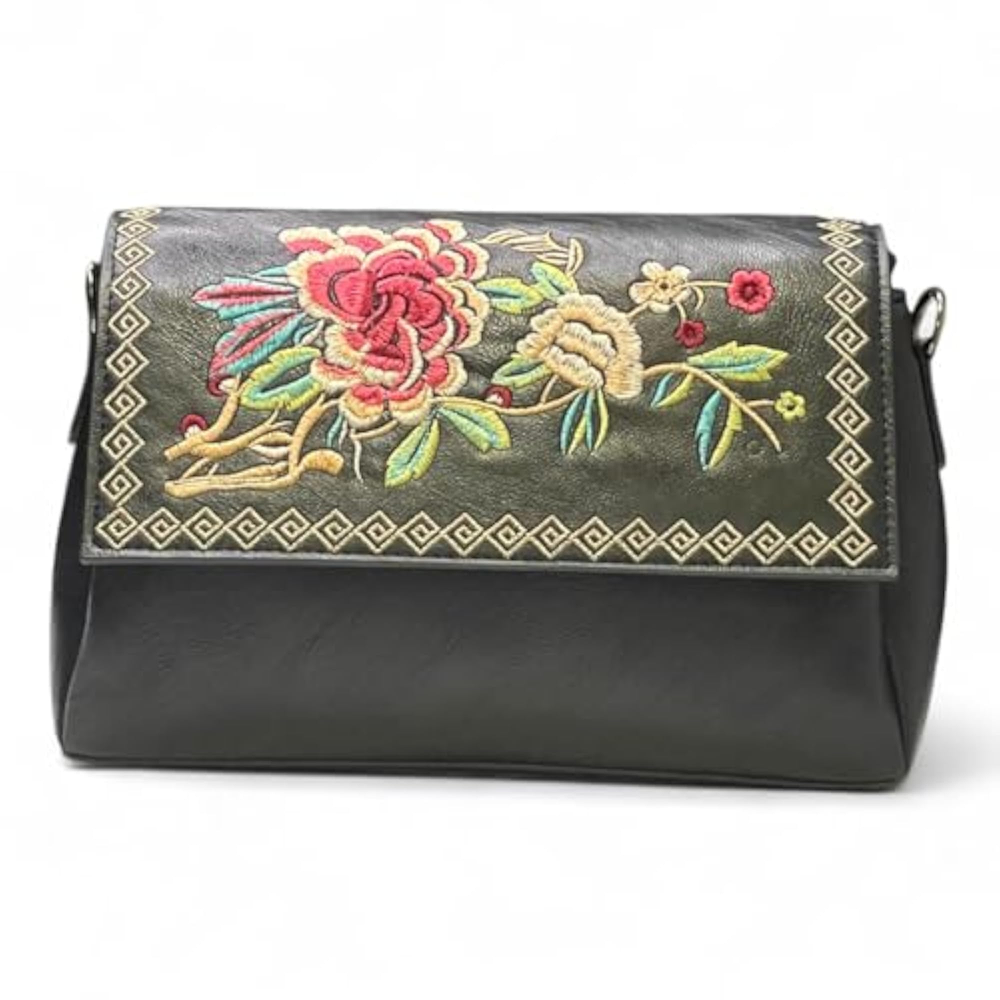 PU Leather Embossed Rose Flower Crossbody Shoulder Bag for Women