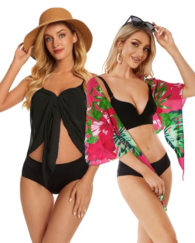 Image of CHICGAL 2 Pieces Women Beach Sarong Bathing Suit Wrap Skirt Sheer Bikini Swimsuit Cover Ups for Swimwear
