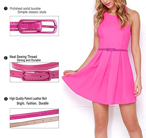 Selighting Women's Solid Color Faux Leather Skinny Belts for Dresses (One Size, Rose)4