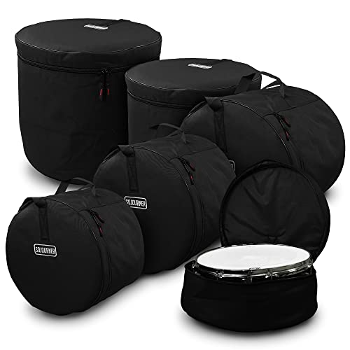 Drum Cases (5 Piece) - Travel Drum Bags Set for Standard Kits - Rugged Design & Thick Padding for Your Drumset Protection- Includes 22" Kick Bag, 12" Tom Case, "13 Tom, 16" Tom, 14" Snare