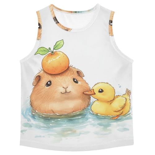 Bolaz Boys Athletic Quick Dry Tank Top Sleeveless Workout T Shirts Age 11-15,Cute Capybara with Orenge