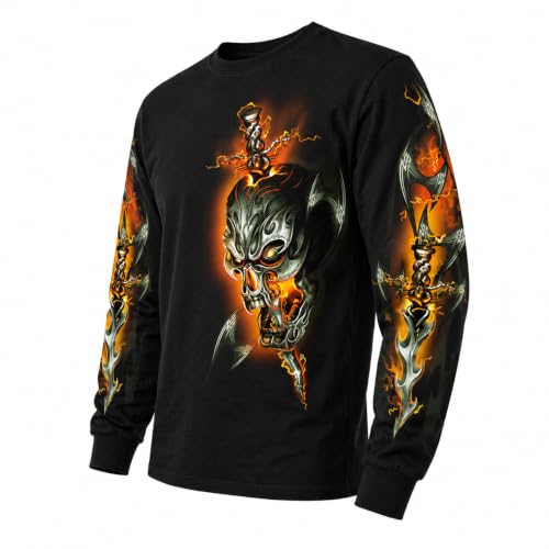 Hot Leathers GMS2068 Men’s ‘Electric Skull’ Long Sleeve Black Shirt - 2X-Large