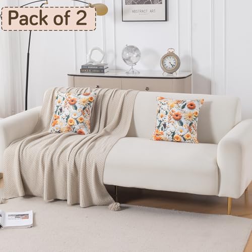 Image of HOKIPO 'Nature Muse 7D' Premium HD Printed Holland Velvet Sofa Cushion Cover | 16x16 Inch (40x40 cm) | Pack of 2, Marigold Bloom (IN-923-D7*2)