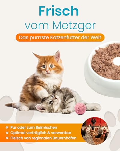 Lucky-Kitty Katzenfutter Nass 100% Hühnerherzen I Katzenfutter ohne Getreide & Zucker, frisch vom Metzger I Nassfutter für Katzen & Kitten, Nährstoff- und Vitaminreich I Made in Germany I 4x200g