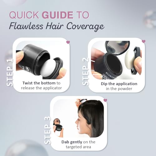 Image of Glamveda Cover-Up Hair Powder Black | Instantly Covers Grey Roots, Bald Spots & Thinning Hair | Hairline Filler for Fuller & Denser Looking Hair | Highly Pigmented Matte Finish | Long-Lasting Coverage | 4g