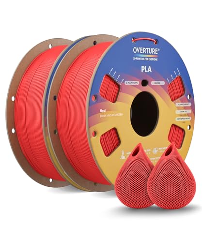 Image of OVERTURE 2KG Bundle High Speed PLA Filament 1.75mm, Neatly Wound 3D Printer Filament 2 Pack 1kg Spool (2.2lbs) Rapid PLA, Fit Most FDM 3D Printers (Red 2-Pack)
