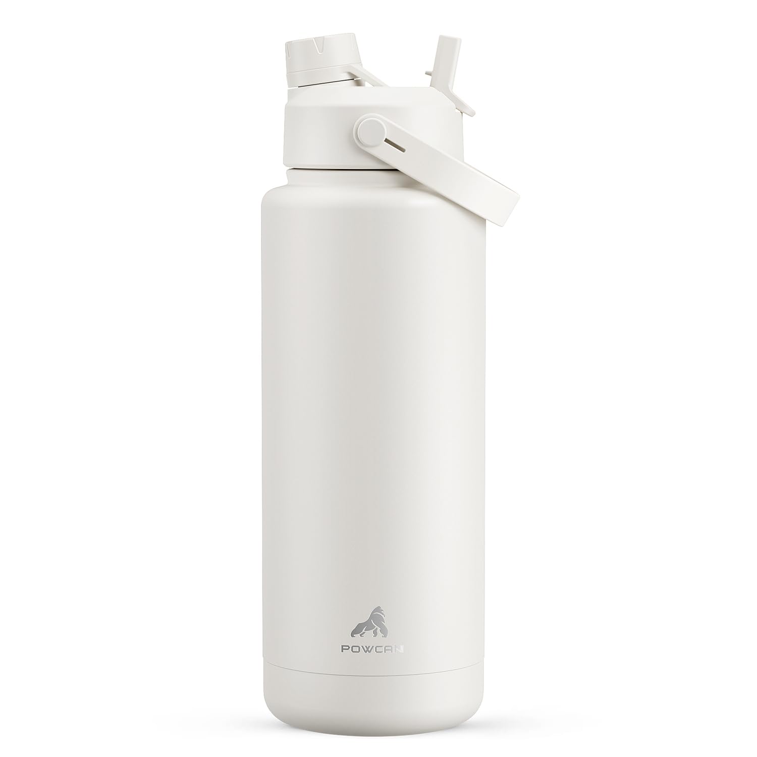 POWCAN 40 oz Insulated Water Bottle with 2-in-1 Straw and Spout Lid, Keep Cold 24H, Leak-Proof, BPA-Free, Double Wall Stainless Steel Water Bottle for Sports, Gym, Travel, and School (Ivory)