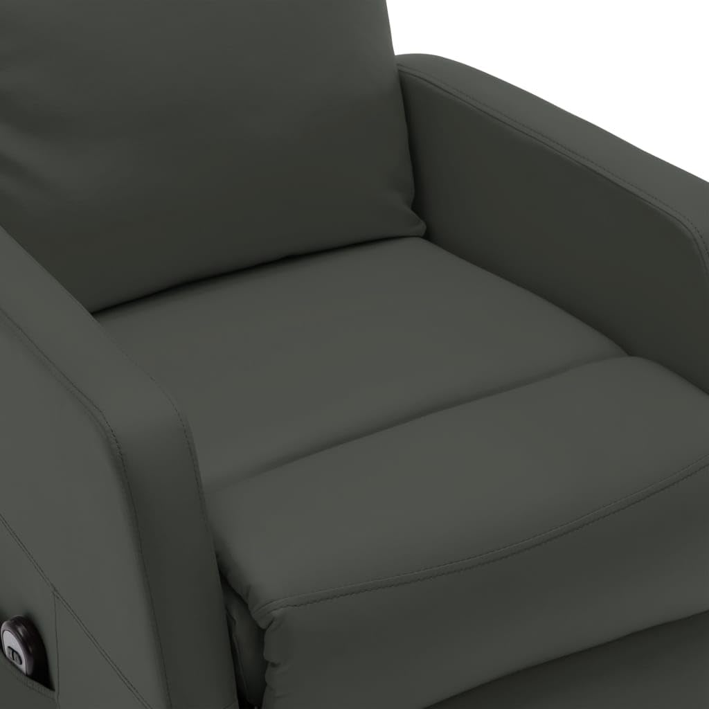 Aufstehsessel Anthrazit Kunstleder mit manueller Liegefunktion und elektrischer Aufstehhilfe, verstellbare Rückenlehne und Fußstütze, ergonomischer Relaxsessel mit Holz Metall Rahmen für