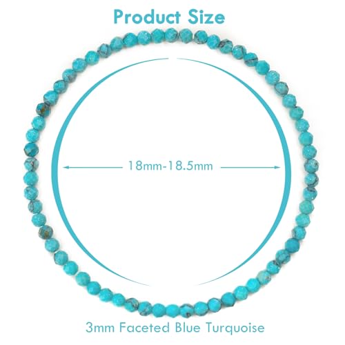 BONNY BOXX Natural Genuine Gemstone Faceted Round Beads Bracelets, 3mm Adjustable Stretchy Tiny Faceted Blue Turquoise Bracelet, Healing Crystal Reiki Chakra Dainty Jewelry Fashion Gifts2