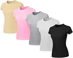 Kit 5 Blusas Feminina Tshirt Algodão Camiseta Baby Look Slim Fit Gola Redonda Básica
