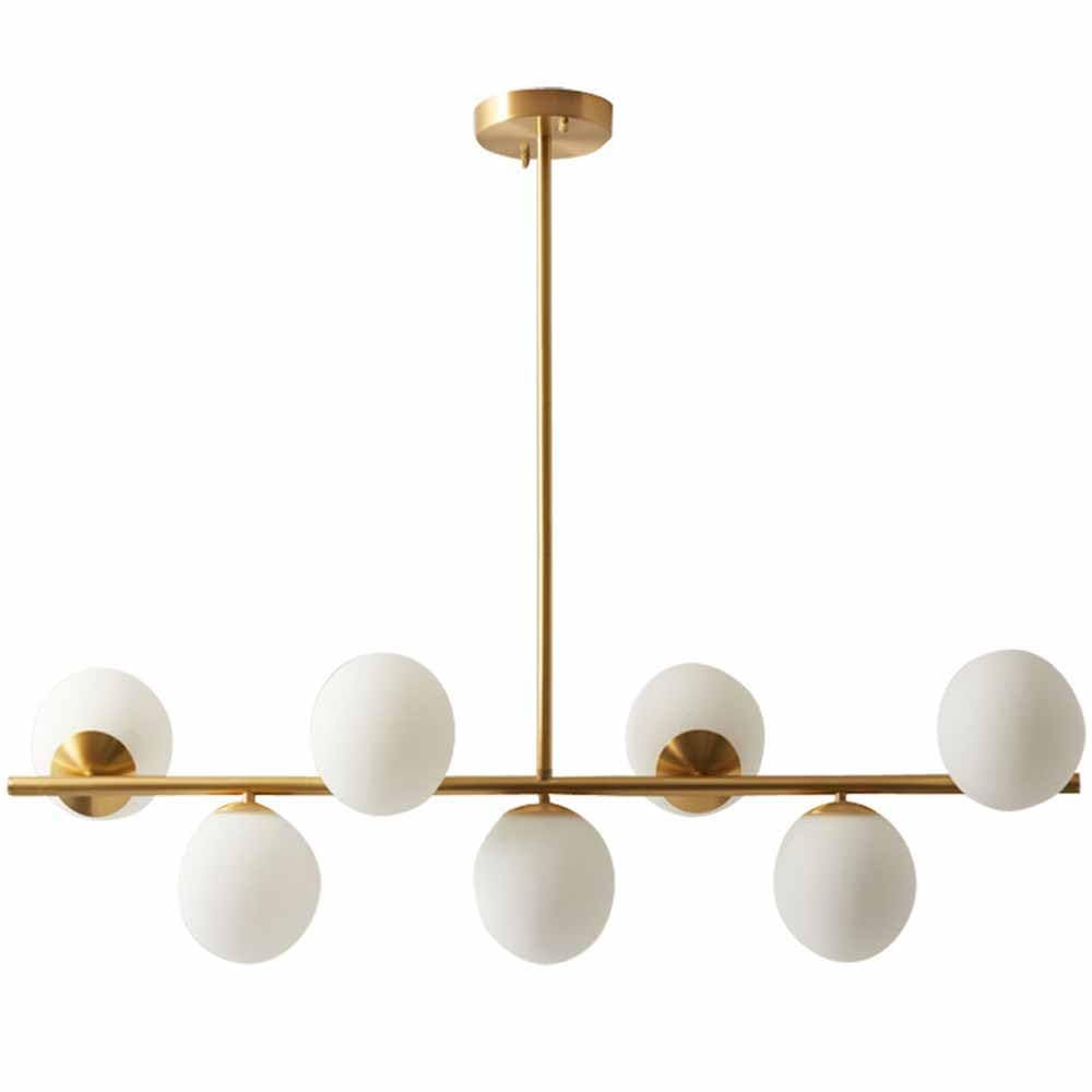 Lustre doré moderne TRIVIDHA suspension 7 lumières globes verre dépoli