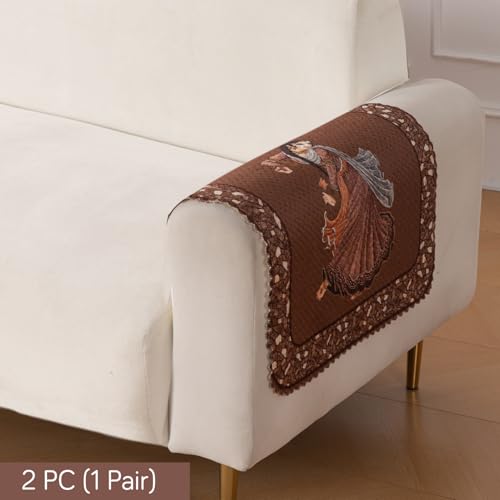 Image of HOKIPO HeavenHue Fleece Backed Sofa Armrest Cover 2 Pc, Nritya Echo