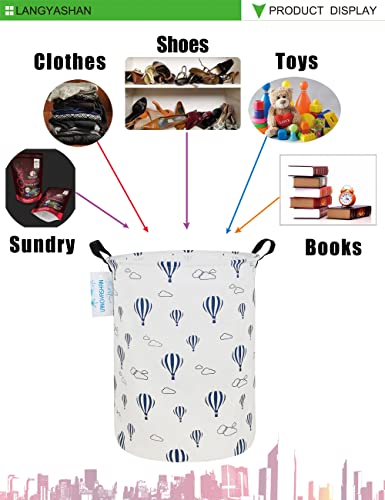 Image of Laundry Basket Canvas Fabric Collapsible Organizer Basket for Storage Bin Toy Bins Gift Baskets Bedroom Clothes Children Nursery Hamper (Round Blue Balloon)