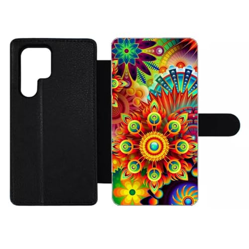 Étui cuir Samsung S22 Ultra mandala bleu avec housse de protection à fermeture magnétique