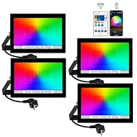 NATPOW Projecteur RGB LED Extérieur 50W, Barre Lumineuse Avec Application Bluetooth Et Télécommande, Étanche IP65 Lumière Extérieure LED, Lampe Changeant De Couleur Pour Fête, Jardin, Patio, 2 Pièces