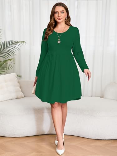 Image of AusLook Women's Plus Size Long Sleeve Midi Dress Casual Empire Waist Loose Flowy Dresses A-Line Boho Long Dress with Pockets