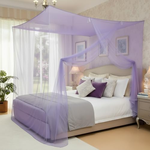 Zupora 4-Corner Mosquito Net for Twin Beds, Fine Mesh Canopy with 1 Opening