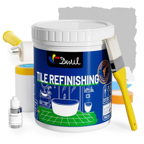 DWIL Tub Paint, Tub and Tile Refinishing Kit with Tools, Bathtub Paint Water Based &Low Odor, Easy to Use for Sink Bathroom Shower, Light Grey 35oz/50-55sq.ft